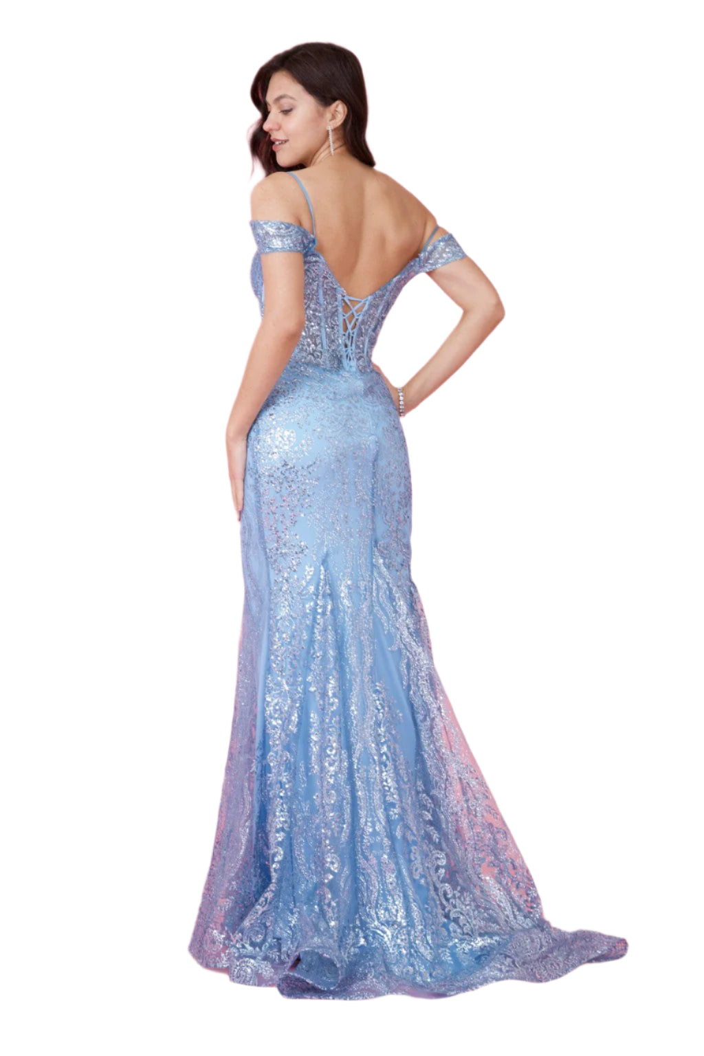 Dylan and Davids Off Shoulder Sequin Corset-Style Formal Gown Dress  - Periwinkle - BACK