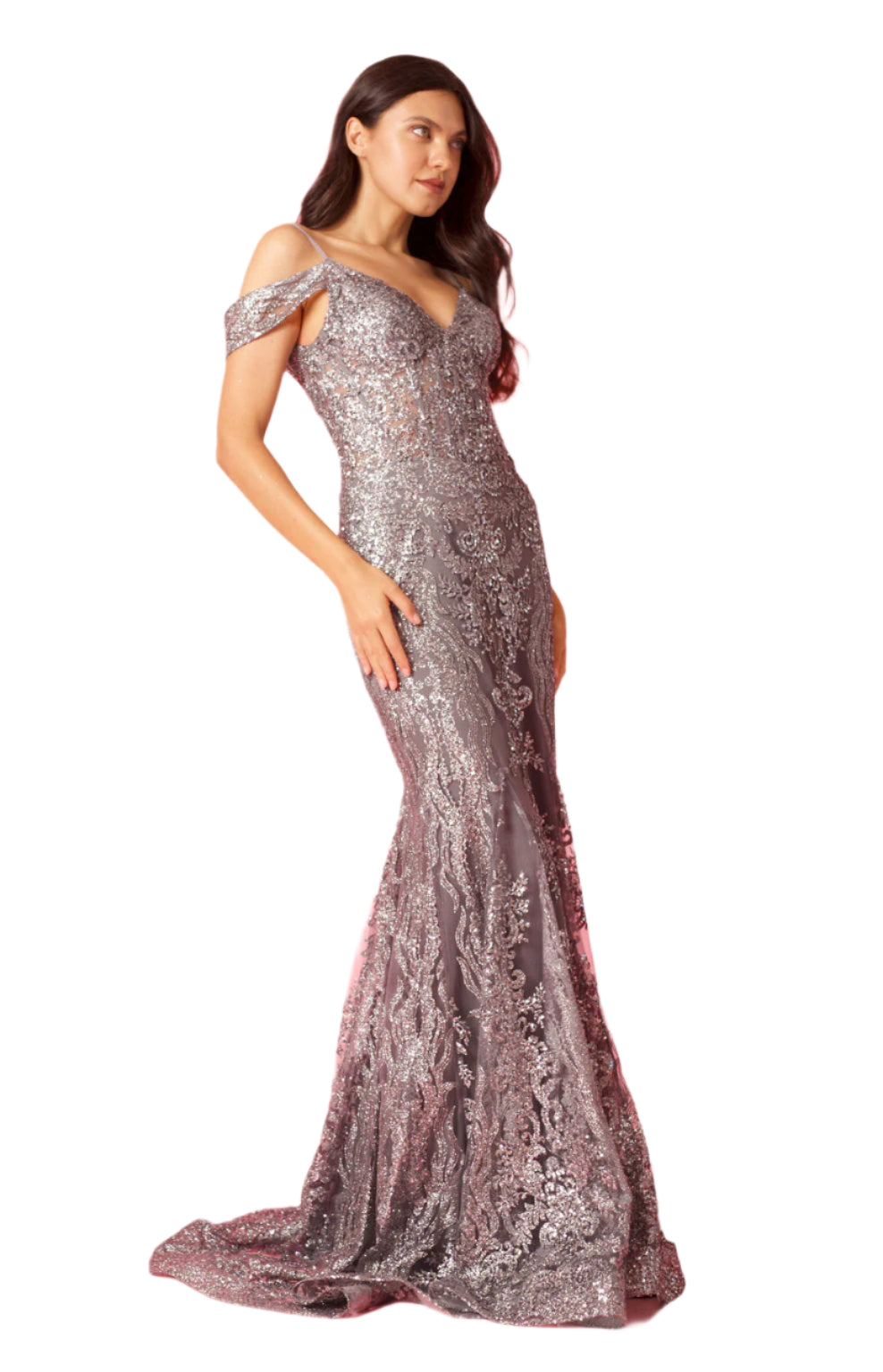 Dylan and Davids Off Shoulder Sequin Corset-Style Formal Gown Dress - CHARCOAL - SIDE