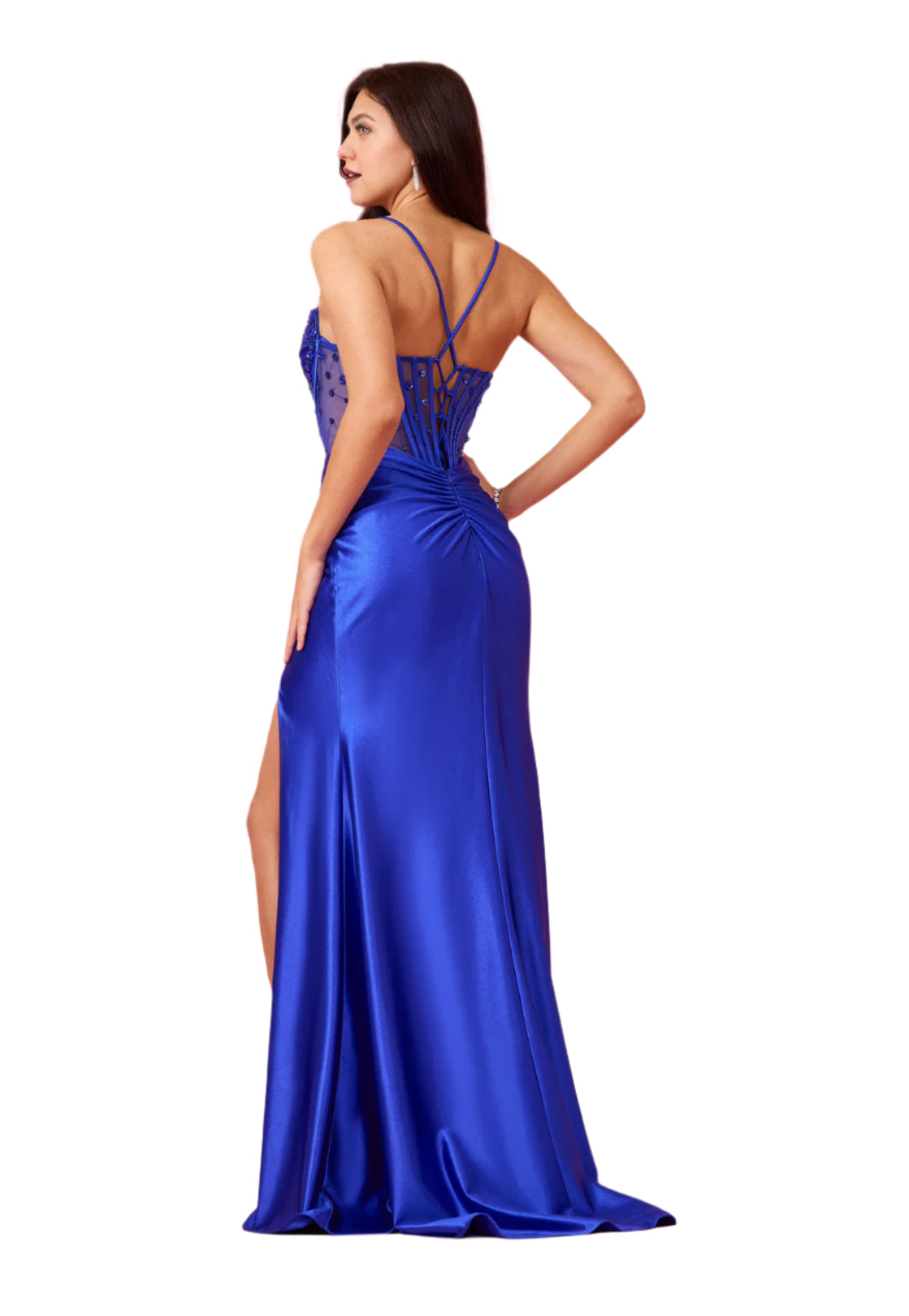 Kos Couture Full-Length Beaded Formal Gown Corset-Style Prom Dress -ROYAL-BACK