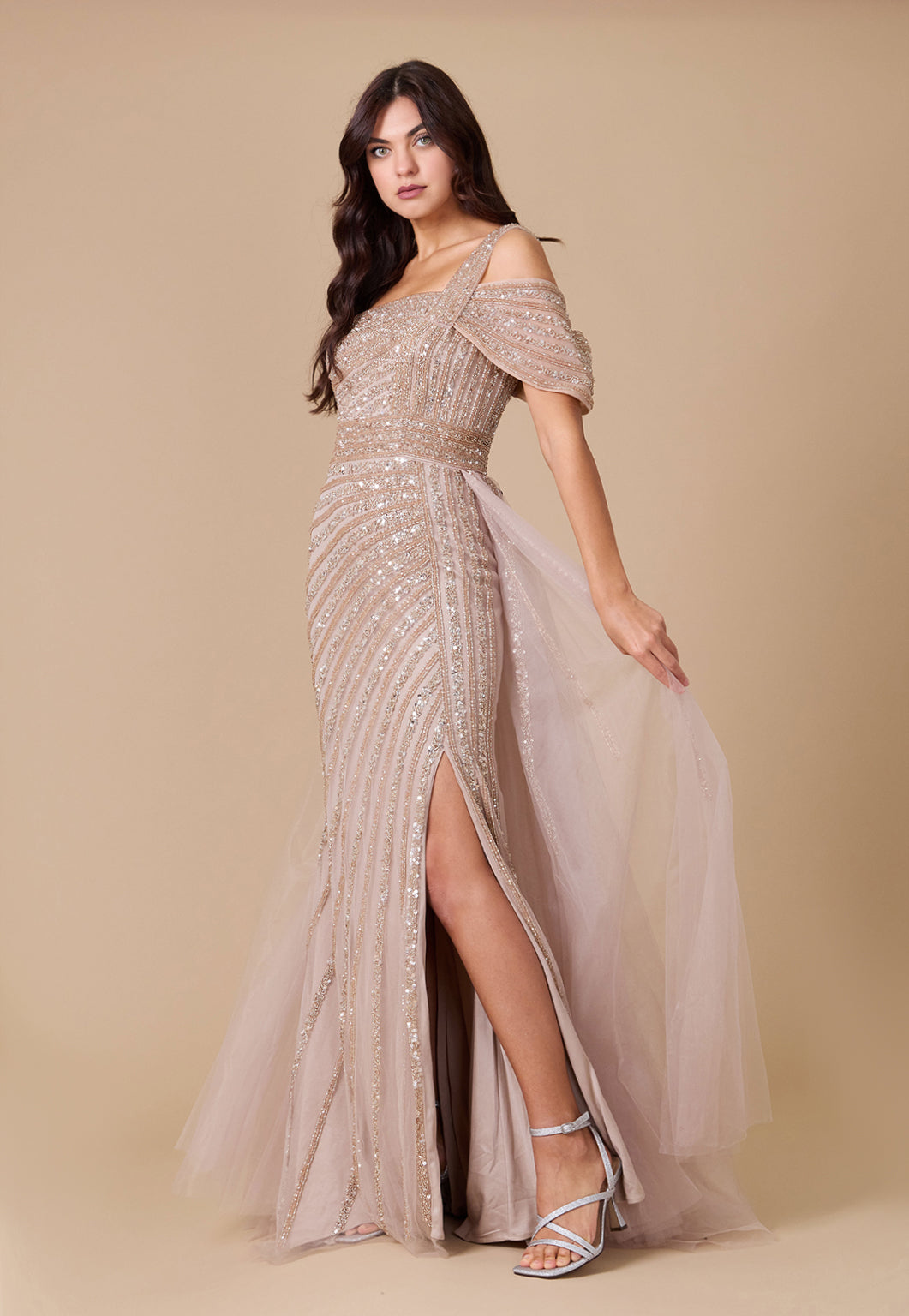 One Shoulder Hand Embellished Formal Couture Dress