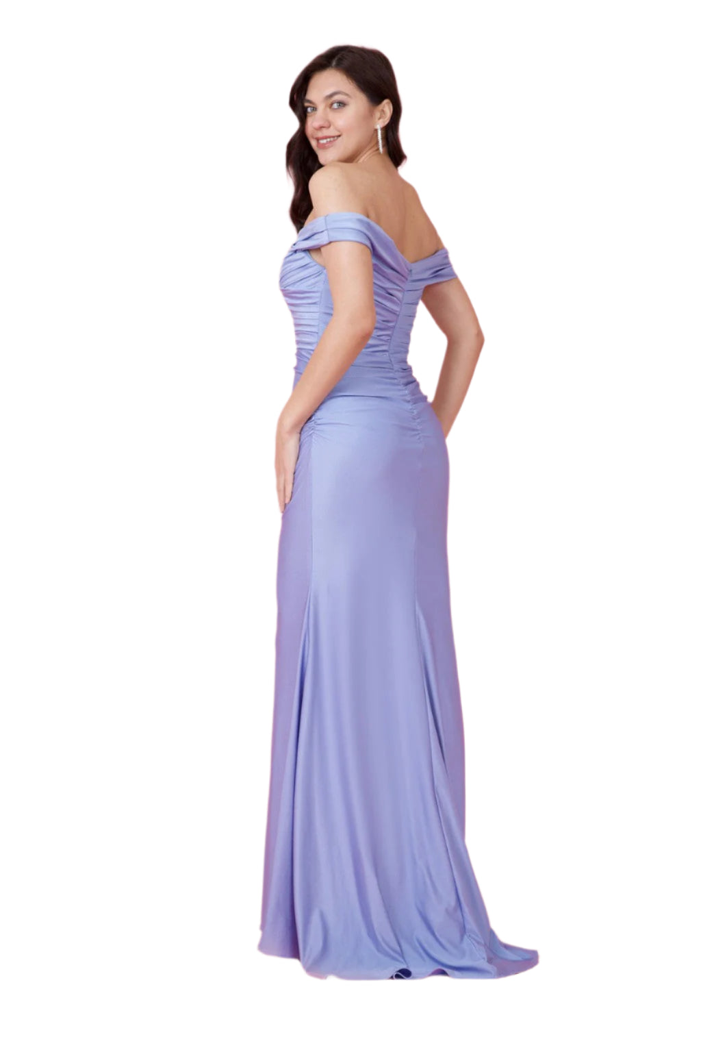 Kos Couture Full-Length Stretch Formal Gown Off Shoulder Dress - FRENCH PERIWINKLE - BACK