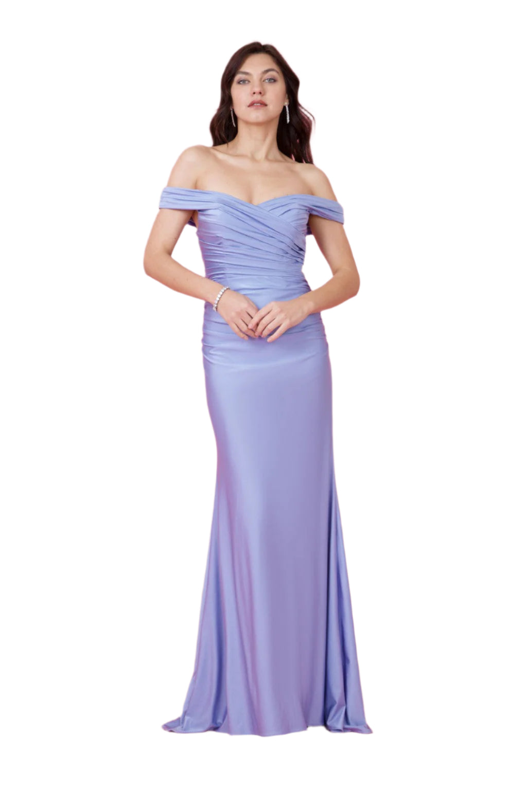 Kos Couture Full-Length Stretch Formal Gown Off Shoulder Dress - FRENCH PERIWINKLE - FRONT VIEW 1