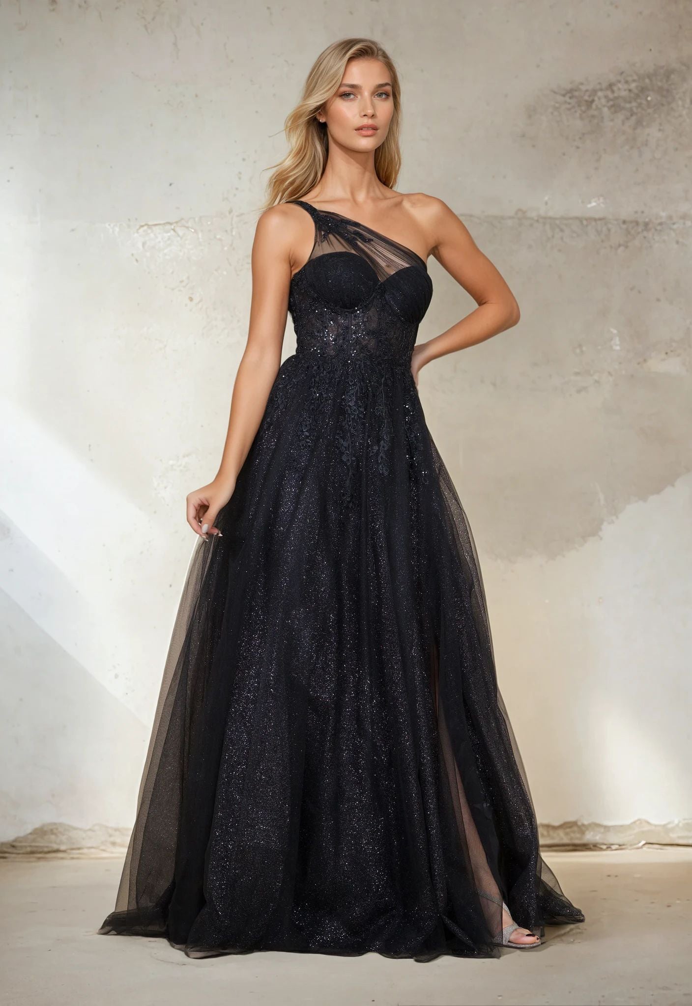 Prom Dresses Long Prom One Shoulder Formal Ball Gown Black