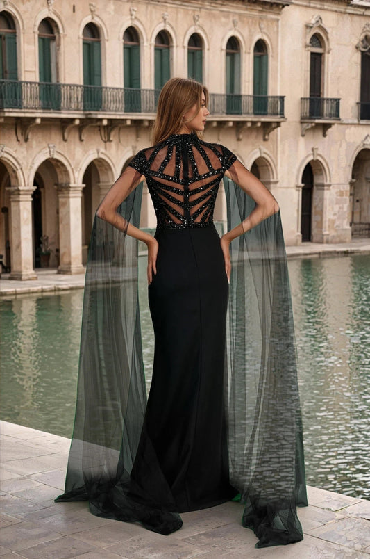 Luxury Couture Embellished Black Formal Dress