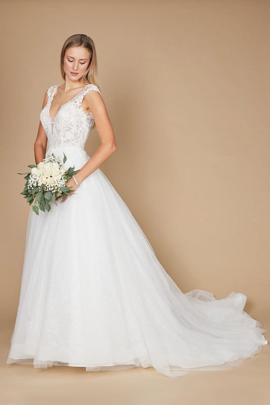 Floor Length Cap Sleeve Lace Wedding Dress