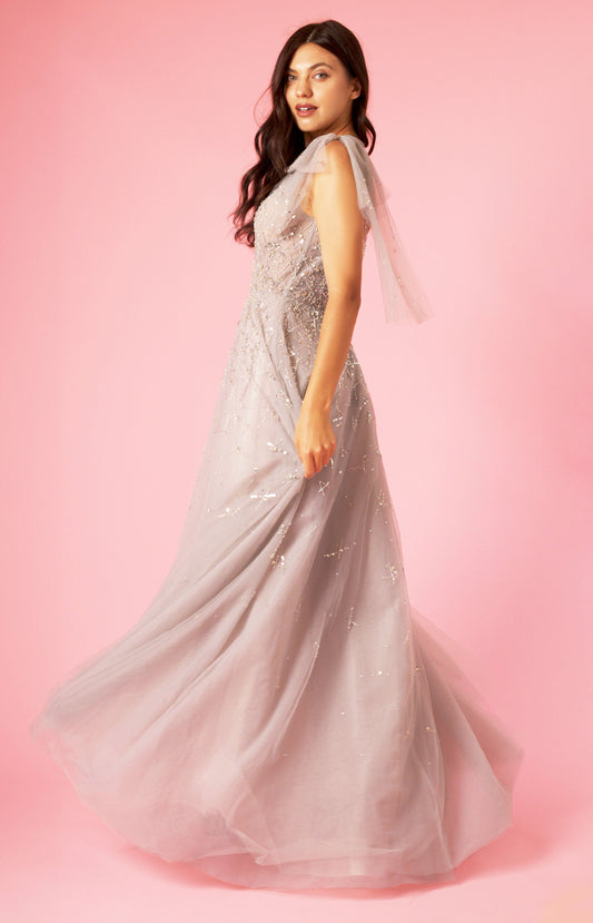 Mini Sleeve Silver Formal Evening Dress