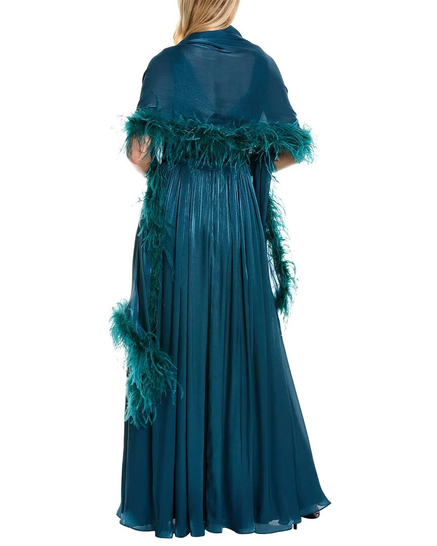 Badgley Mischka Feather Wrap sequin gown - TEAL - BACK