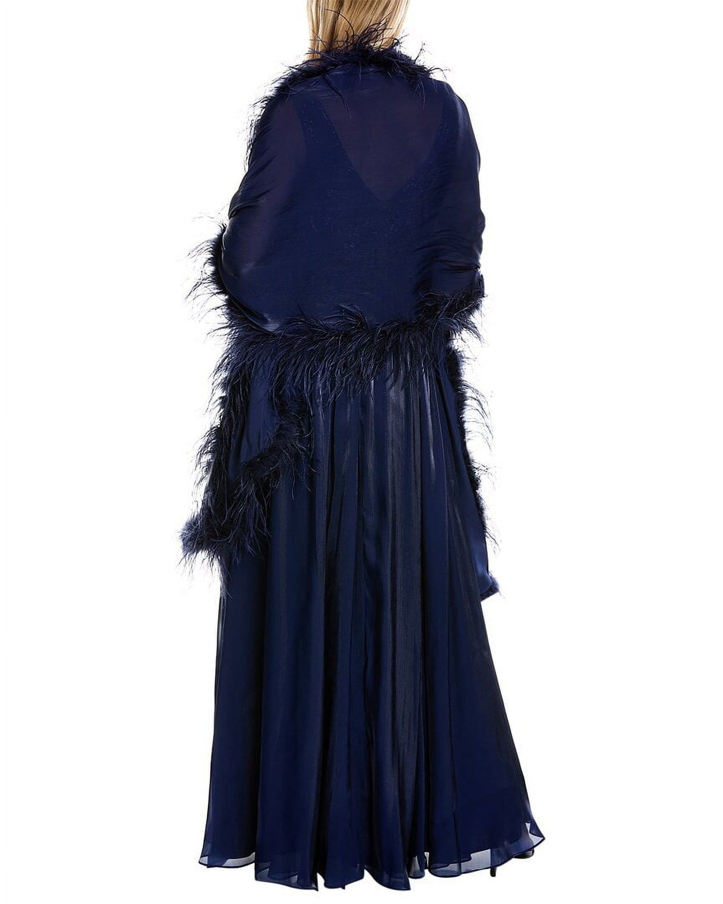 Badgley Mischka Feather Wrap sequin gown  - SAPPHIRE - BACK