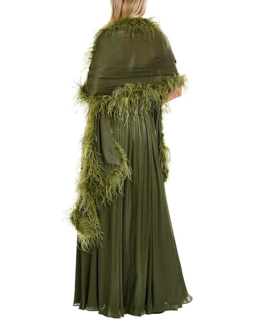 Badgley Mischka Feather Wrap sequin gown - MOSS - BACK