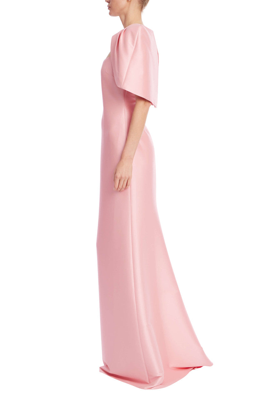 Peony Square-Neck Floor-Length Mikado Formal Cape Sleeve Column Gown Badgley Mischka EG4666