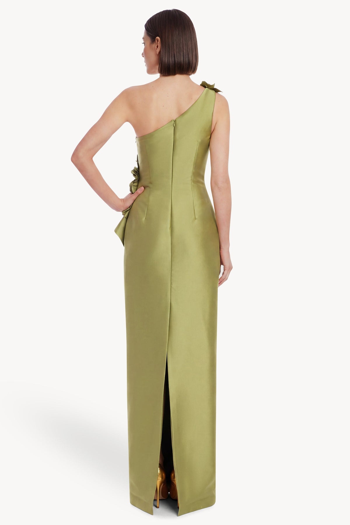 Badgley Mischka One-Shoulder Floral Applique Column Gown EG5176