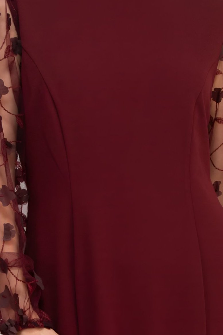 Connected Apparel Scuba Crepe 3D Sleeve Sheath Dress - WINE - Fabric