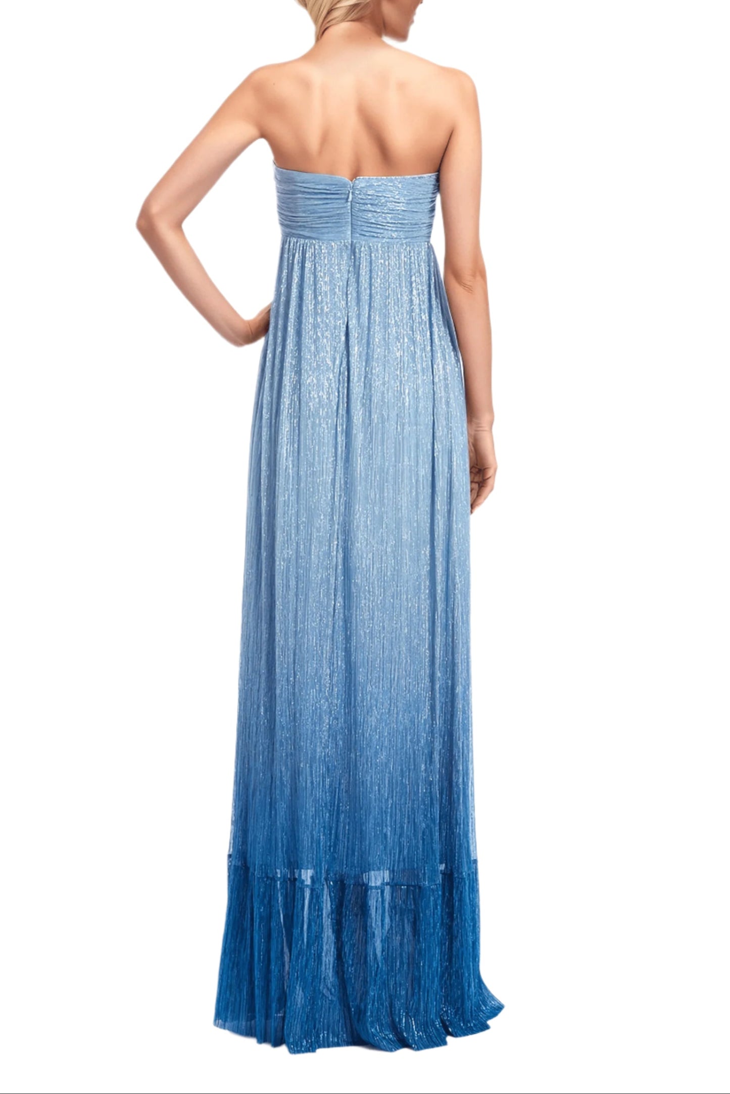 Badgley Mischka Sweetheart Neckline Empire Waist Shimmering Strapless Gown Dress - BLUE MULTI - Back