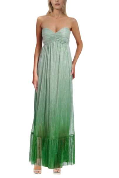Badgley Mischka Sweetheart Neckline Empire Waist Shimmering Strapless Gown Dress - GREEN SILVER - Front