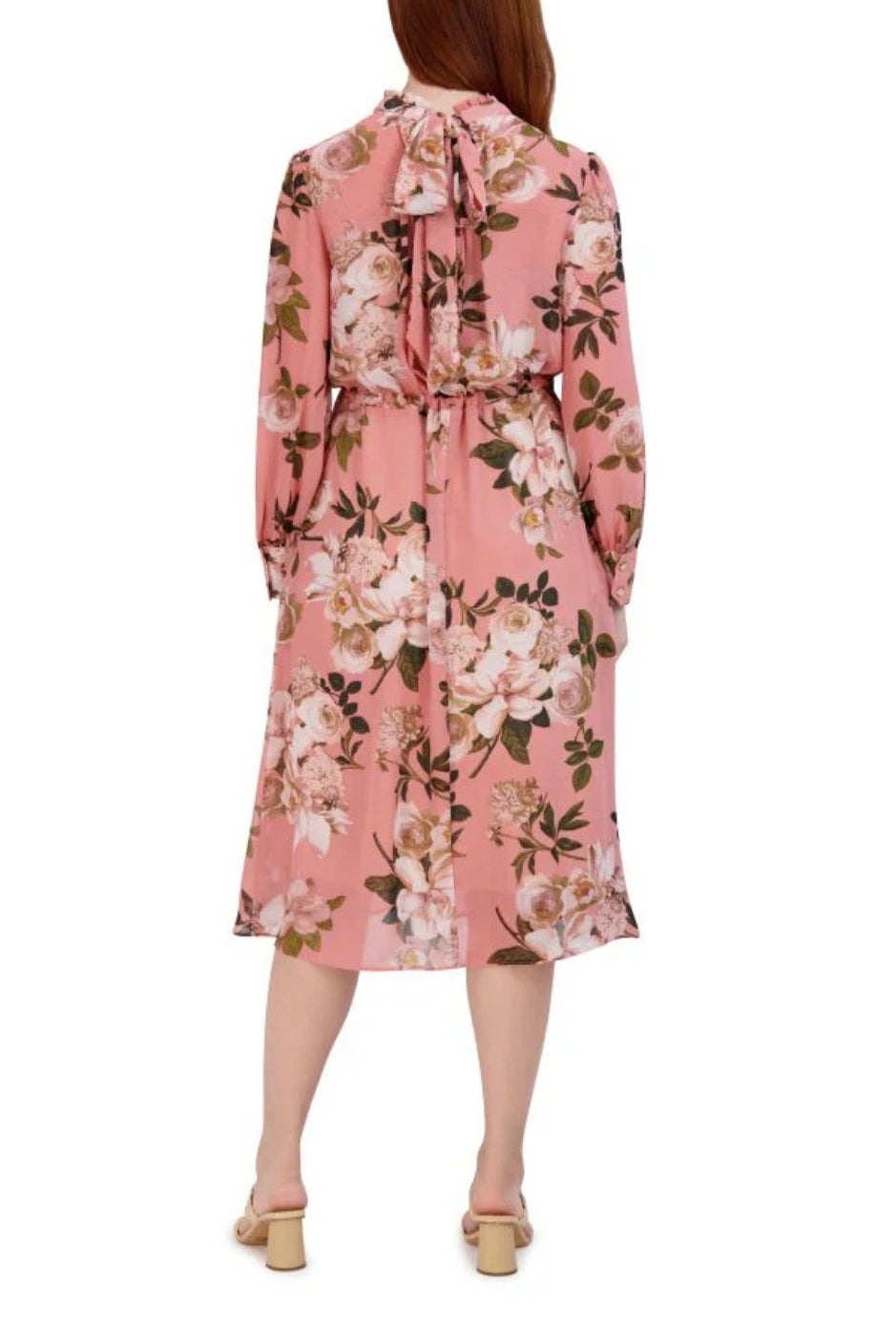 Julia Jordan Ruffle Neck Floral Long Sleeve Dress - BLUSH MULTI - Back