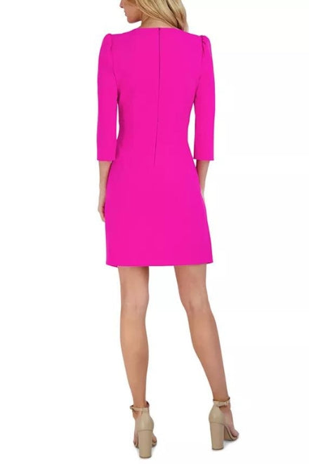 Julia Jordan Puffed-Shoulder Twist-Front Crepe Dress -FUCHSIA - Back