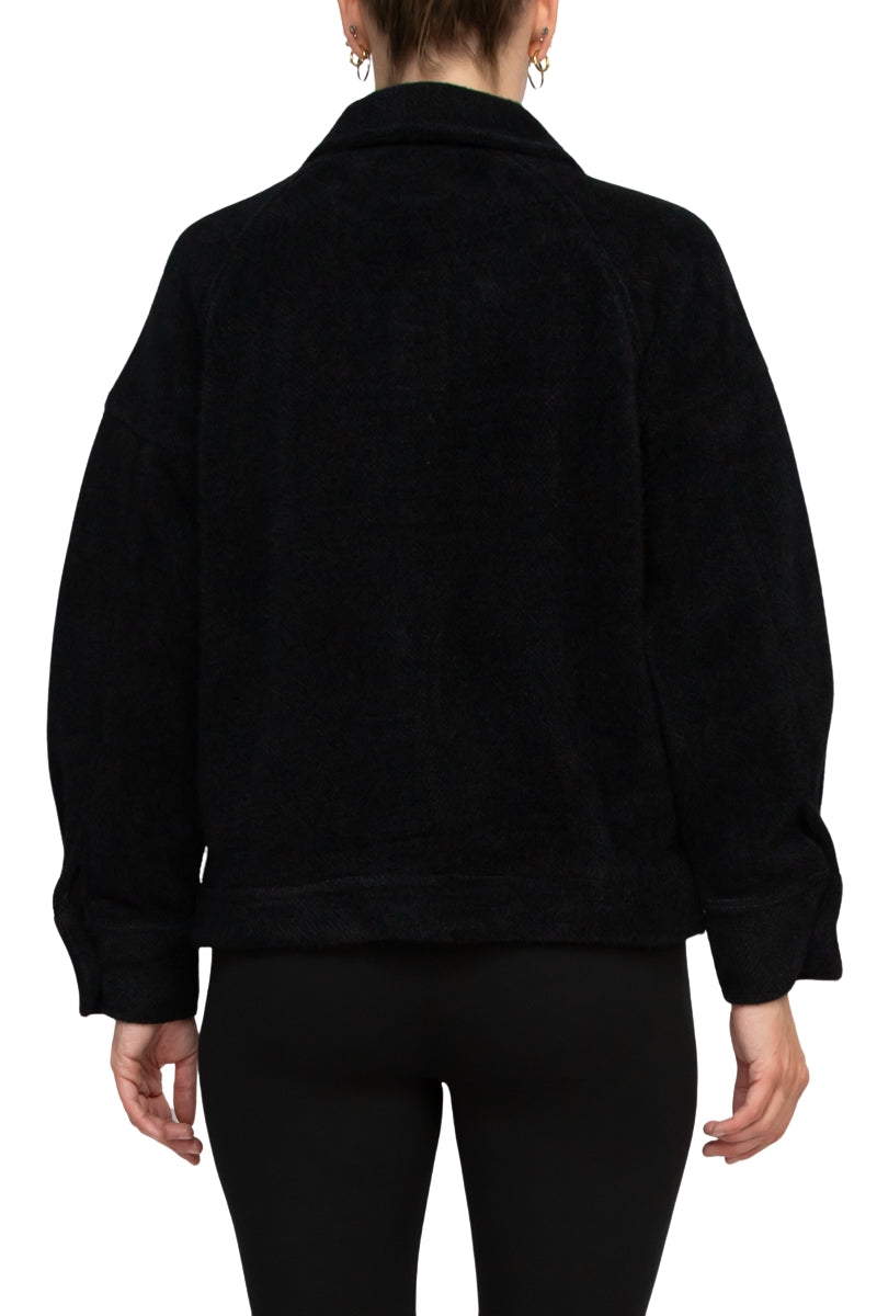 Velvet Heart Collared Button Closure Long Sleeve Knit Jacket with Pockets - BLACK - Back