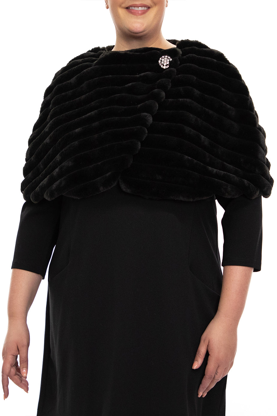 Nina Leonard wrap over faux fur capelet and crystal closure (Plus Size)