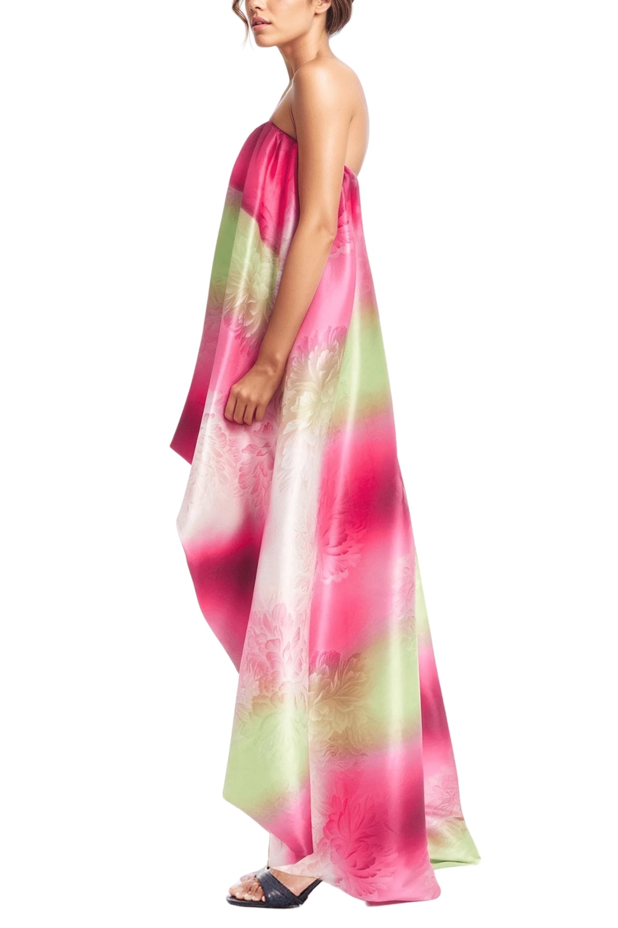 One 33 Social Dixie Strapless Back Zipper Bubble Silhouette Hi-Low Hem Cocktail Dress - MAGENTA MULTI -  SIDE