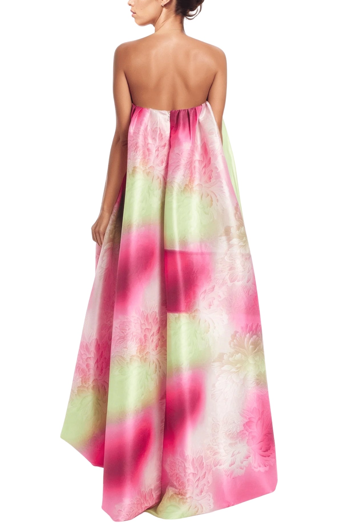 One 33 Social Dixie Strapless Back Zipper Bubble Silhouette Hi-Low Hem Cocktail Dress - MAGENTA MULTI - back