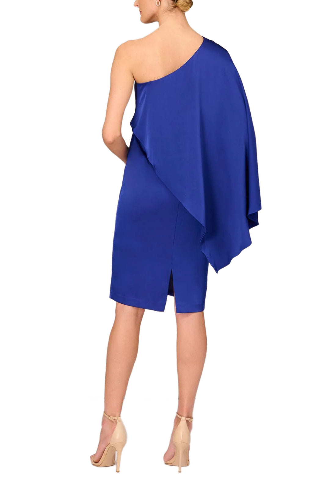 Aidan Mattox Draped One Shoulder Sheath Dress - ROYAL SAPPHIRE - BACK