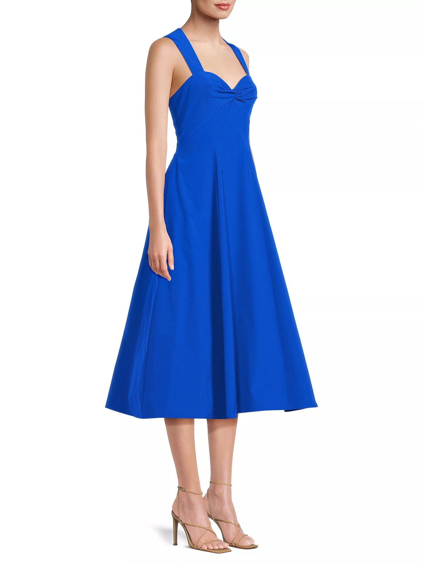 Aidan Mattox Sweetheart Neckline Halter Straps Open Back Concealed Clasp Closure Taffeta Fit and Flare Midi Dress