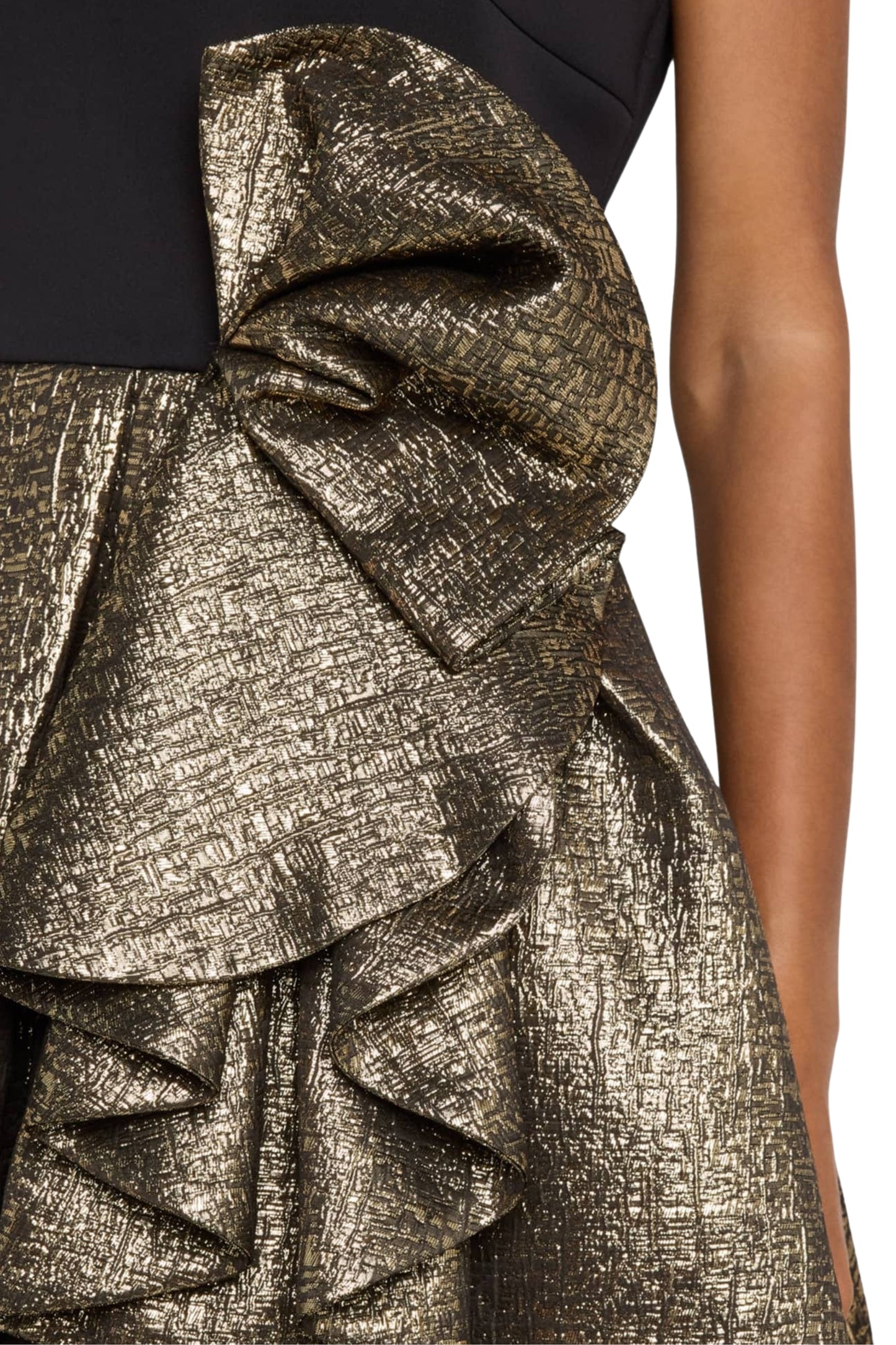 One33 Social Nina High Halter Crew Neckline Sleeveless Sleek Bodice Waist Bow Detail Bubble Mini Skirt Two-Tone Dress