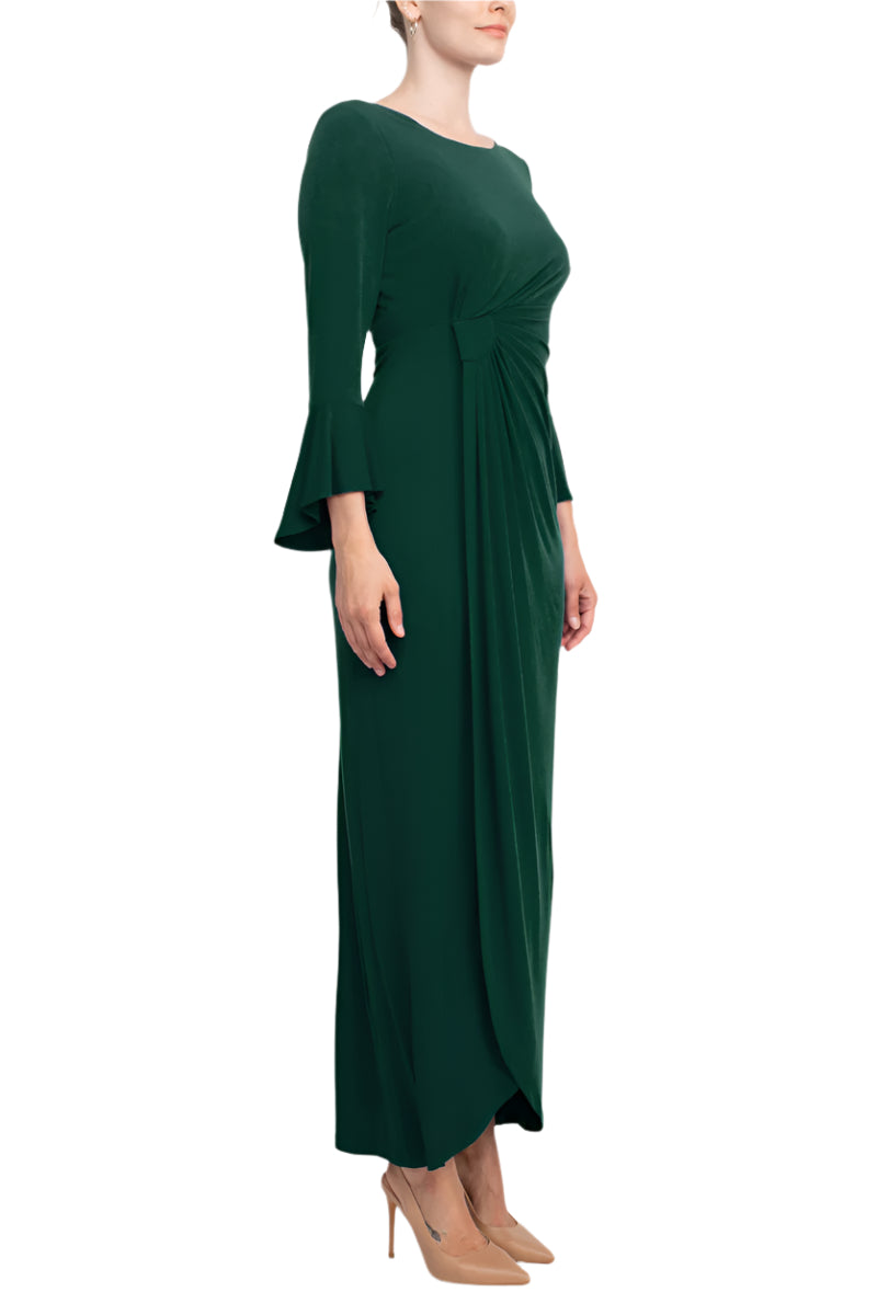 Connected Apparel Bell Sleeve Gathered Waist Gown