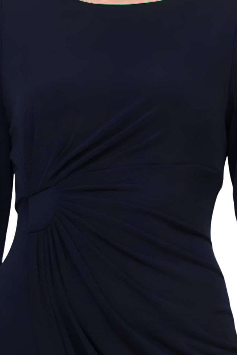 Connected Apparel Bell Sleeve Gathered Waist Gown - NAVY - Fabric