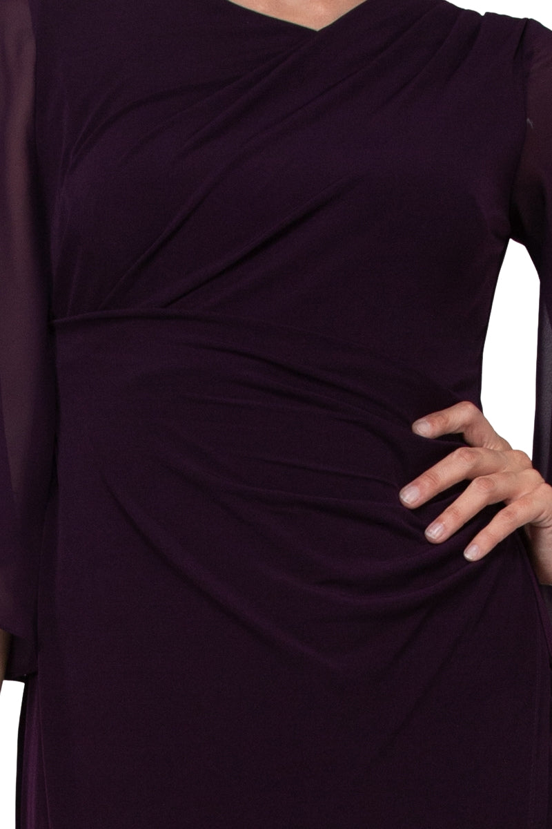 Connected Apparel Asymmetrical Floor Length Chiffon Dress - Aubergine - Fabric