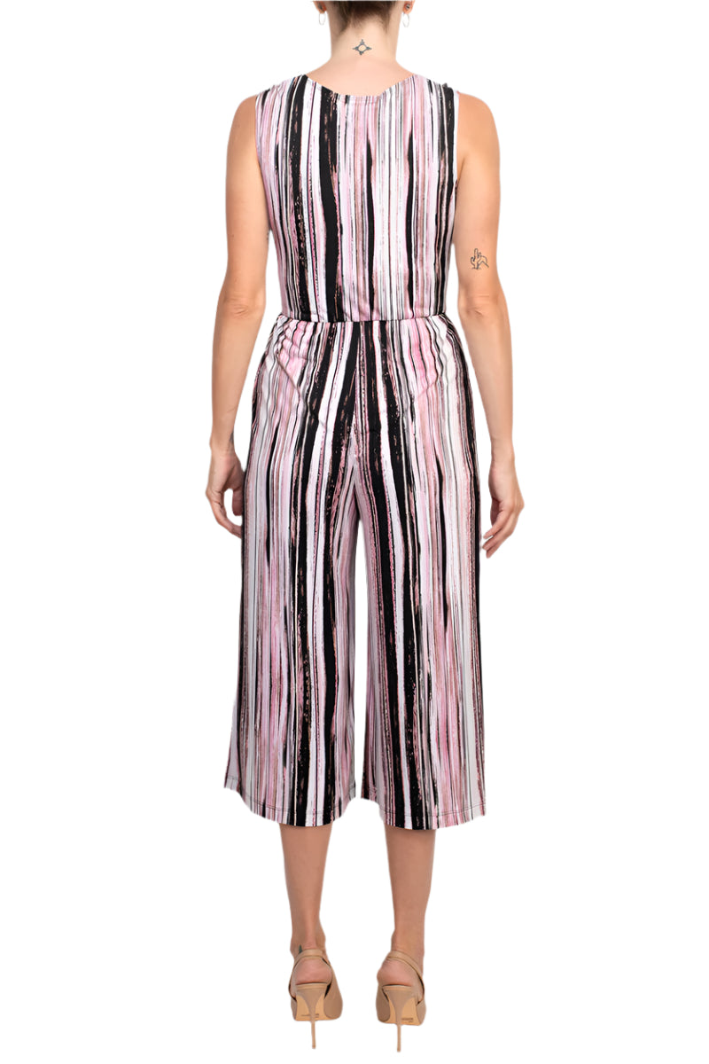 Connected Apparel Surplice Neck Tie Side Multi Print ITY Jumpsuit - BLUSH - BACK