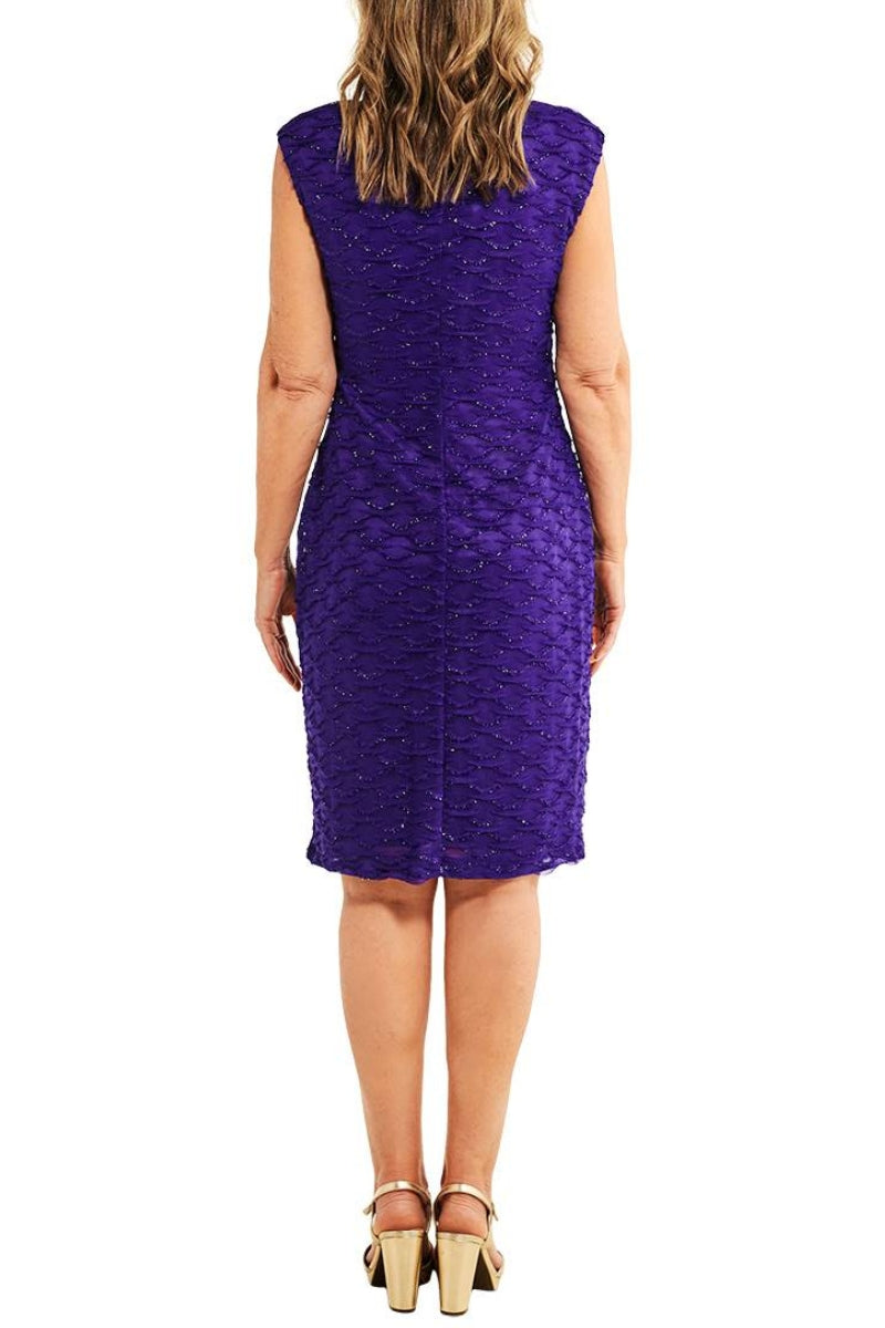 Connected Apparel Sleeveless Drape Neckline Sheath Dress - VIOLET - Back