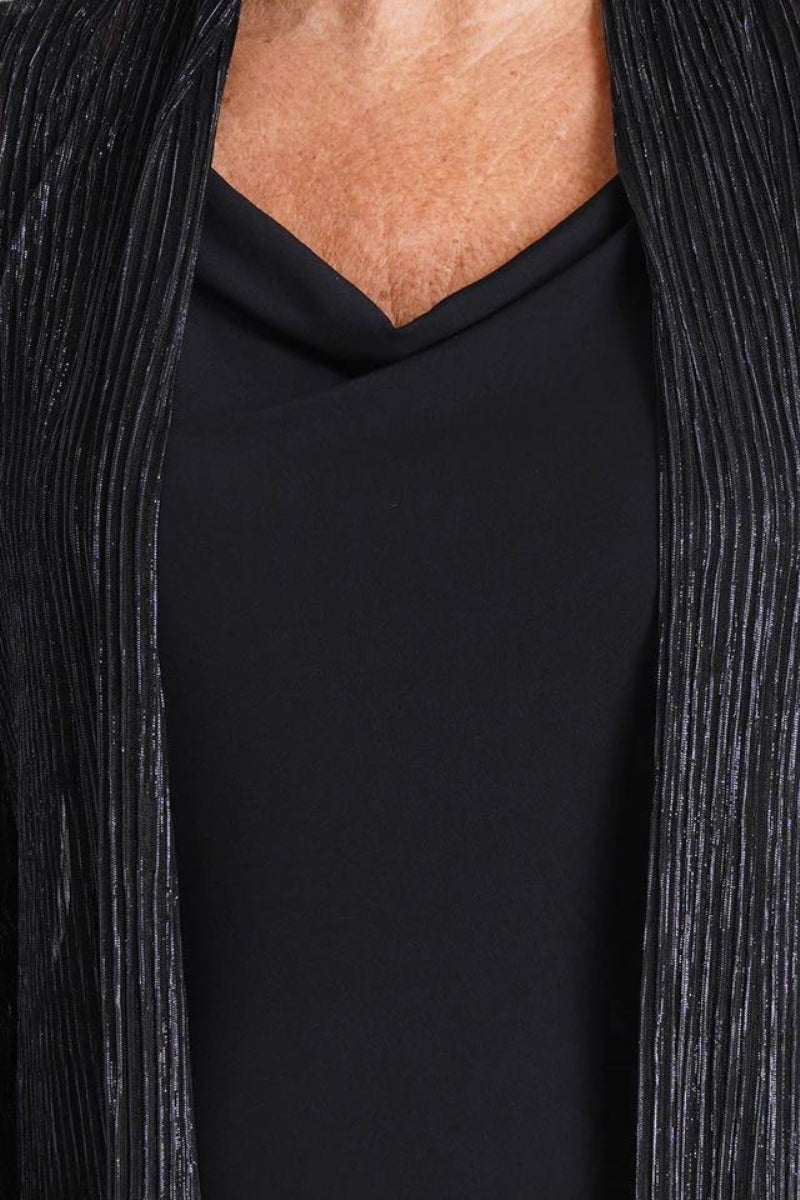 Connected Apparel Metallic Cardigan Three Quarter Sleeves Sheath Dress - NAVY - Side