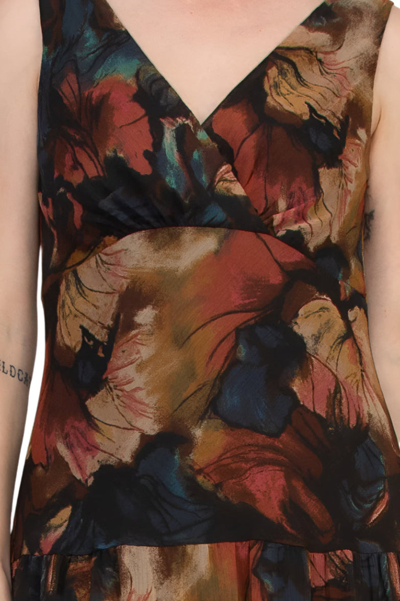 Connected Apparel V-Neckline Sleeveless Floral Petal Detail A-Line Dress - SPICE - Fabric