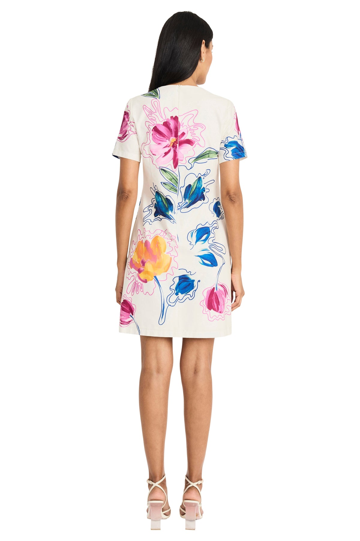 Maggy London G6344M Honor Ivory/Pink floral shift dress, back view