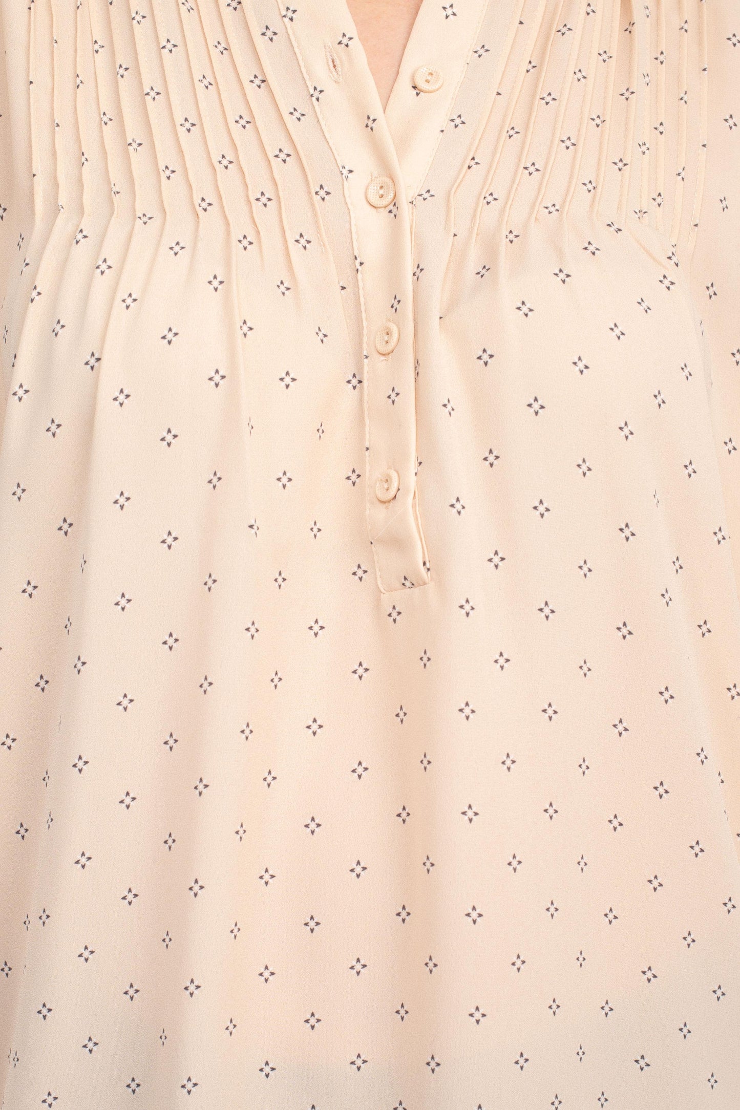 Adrianna Papell Crew Neck Long Sleeves Button Detail Woven Top - CHAMPAGNE BLUSH - Fabric