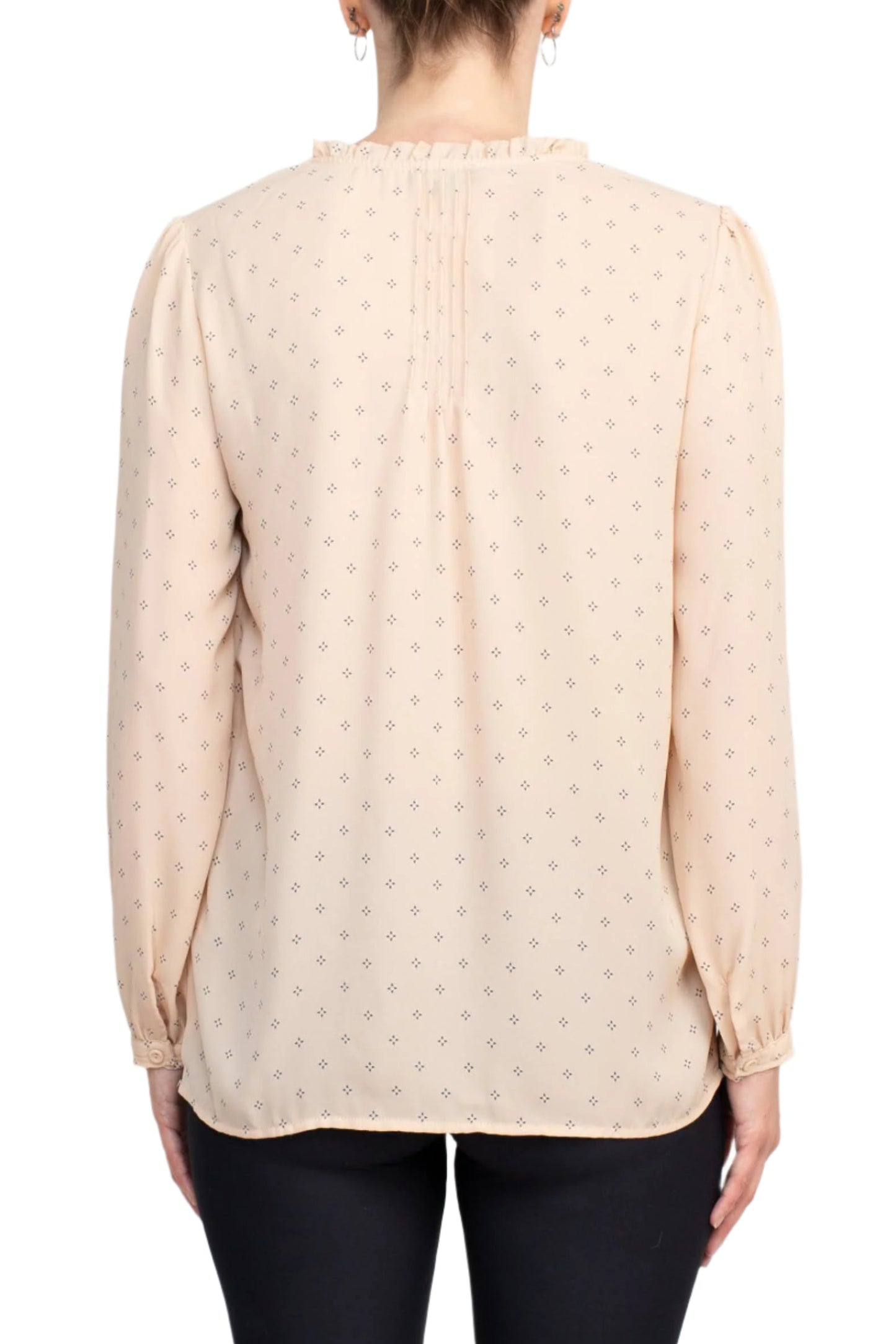 Adrianna Papell Crew Neck Long Sleeves Button Detail Woven Top - CHAMPAGNE BLUSH - Back