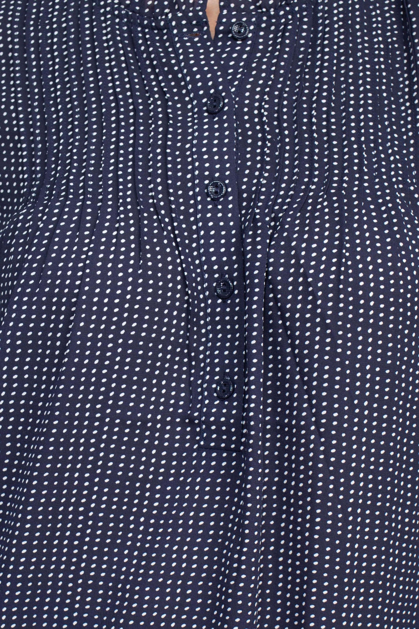 Adrianna Papell Crew Neck Long Sleeves Button Detail Woven Top - NAVY SEED DOT - Fabric