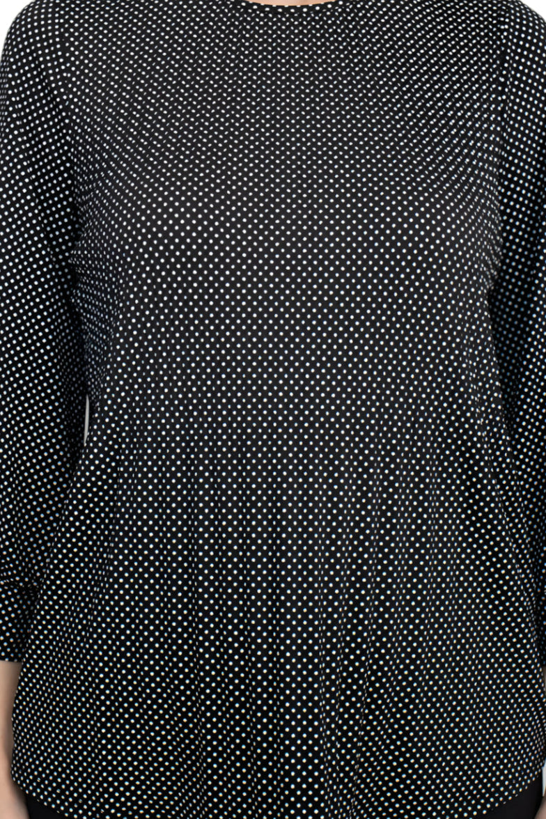 Adrianna Papell Crew Neck 3/4 Sleeves Crepe Top - BLACK IVORY - Fabric