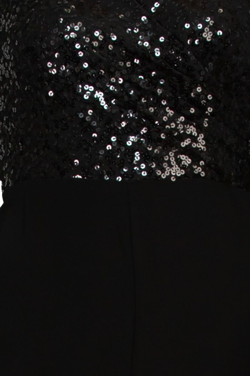 Adrianna Papell Sequin Faux Wrap V-Neck Jumpsuit - Wholesale  - Black - Fabric