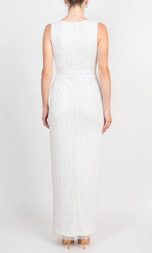 V-Neck Floor-Length Beaded Tulle Formal Sheath Gown Adrianna Papell AP1E208752