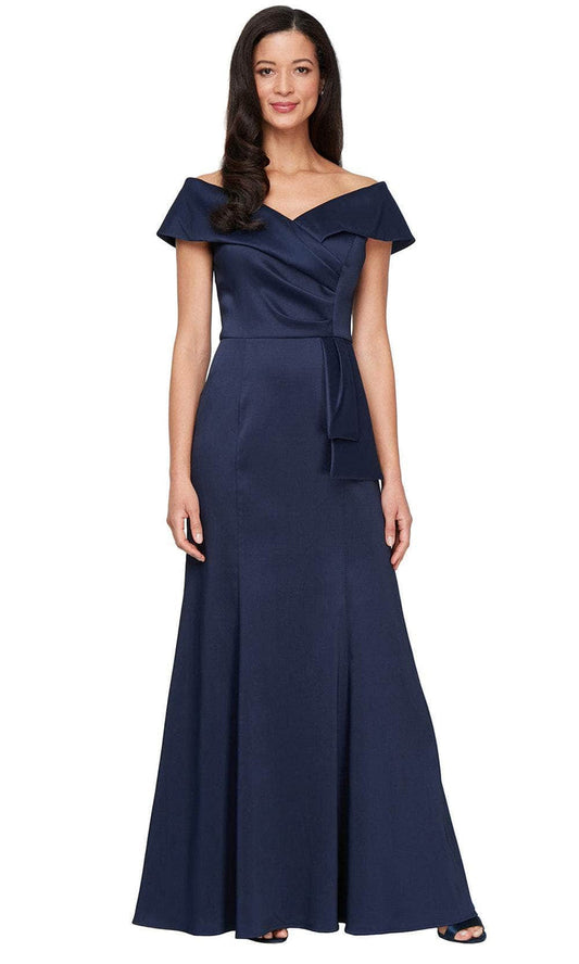 Wholesale Long Off the Shoulder Mikado Dress with Sash Waist Detail Alex Evenings 8138079