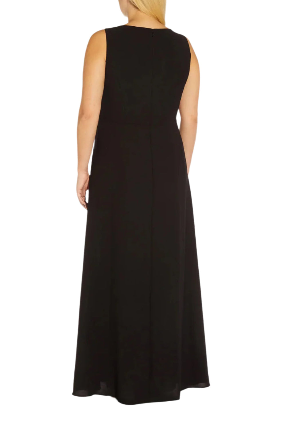 Adrianna Papell Crew Neck Sleeveless Back Zipper Jumpsuit (Plus Size) - BLACK IVORY - Back