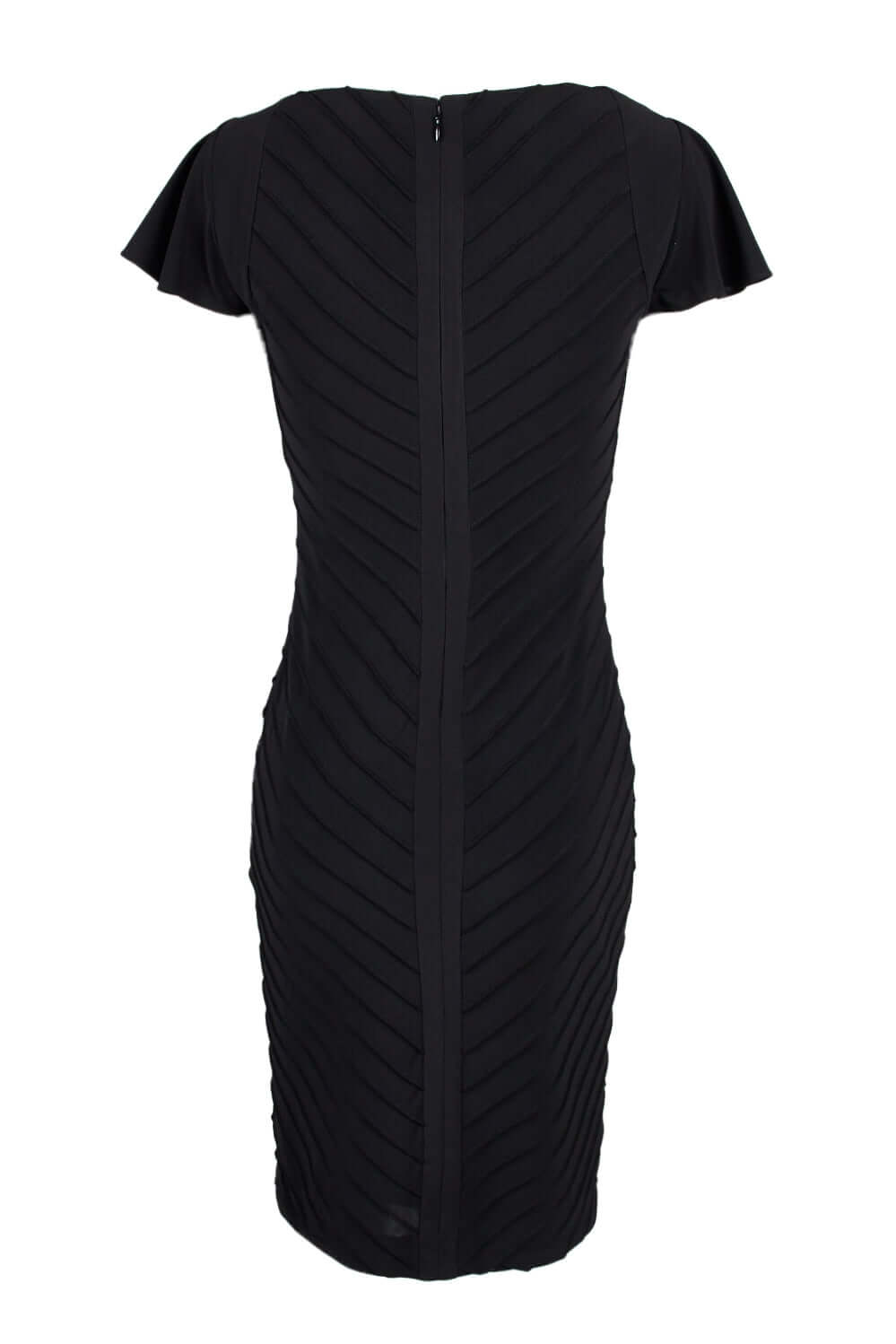 Adrianna Papell V-Neck Cap Sleeve Piping Detail Sheath Zipper Back Jersey Dress - BLACK - Back