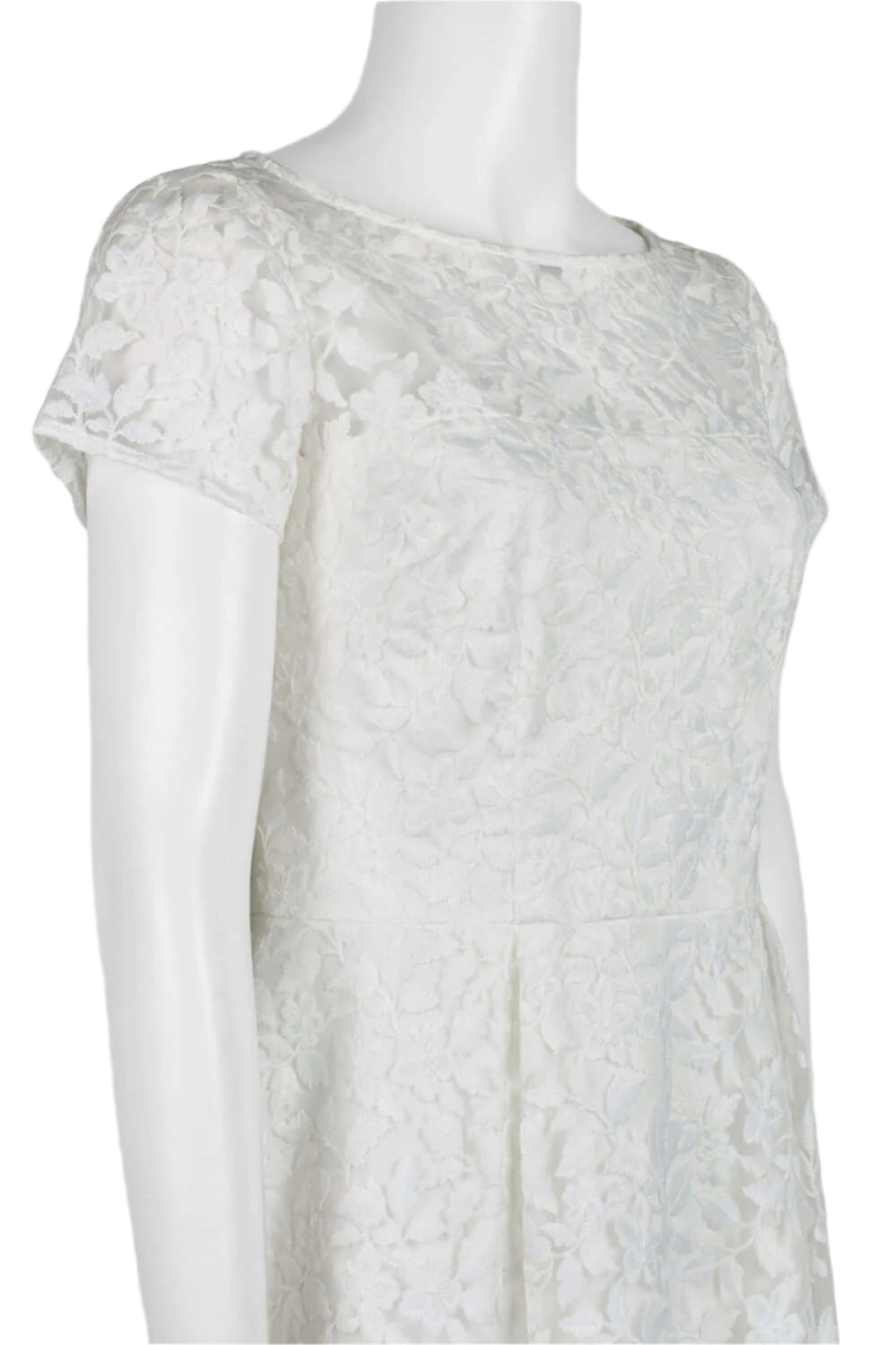 Adrianna Papell Boat Neck Short Sleeve A-Line Box Pleat Zipper Back Embroidered Dress - IVORY - fabric