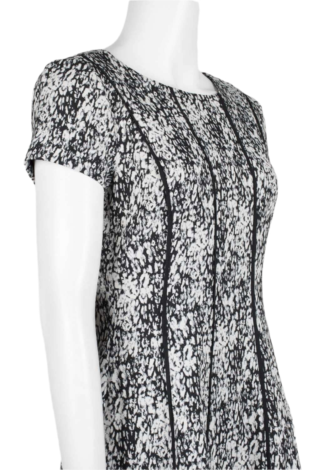 Adrianna Papell Scoop Neck Short Sleeve Piping Detail Zipper Back A-Line - BLACK IVORY - SIDE