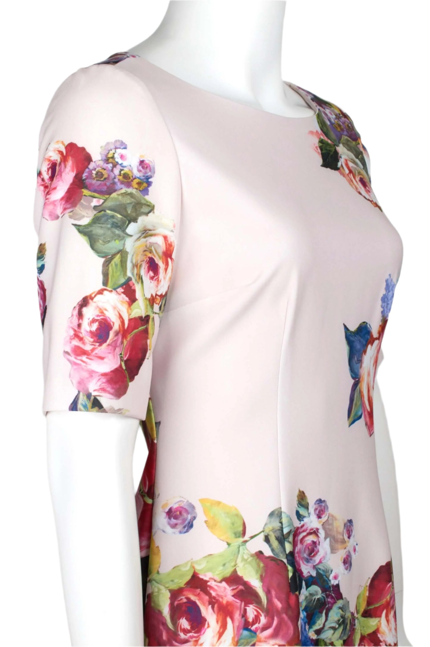 Adrianna Papell Boat Neck Short Sleeve Sheath Zipper Back Floral Print Jersey Dress - BLACK MULTI - side