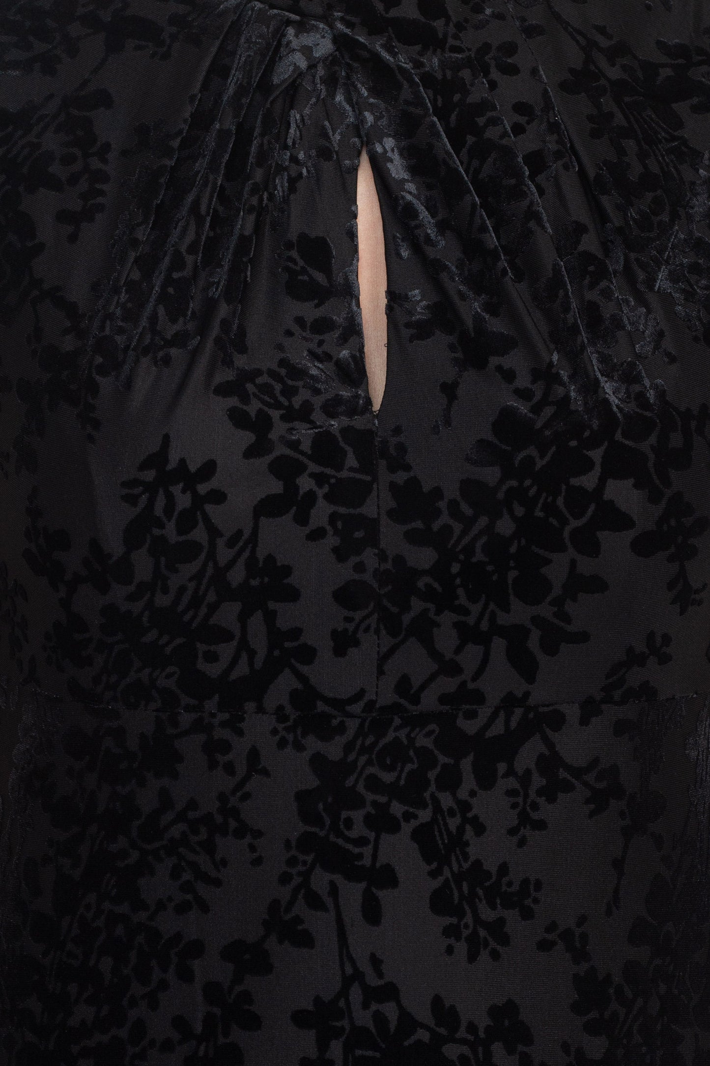 Adrianna Papell High Mock Neck Empire Waist Cap Flare Sleeves Velvet Short Dress - BLACK - keyhole