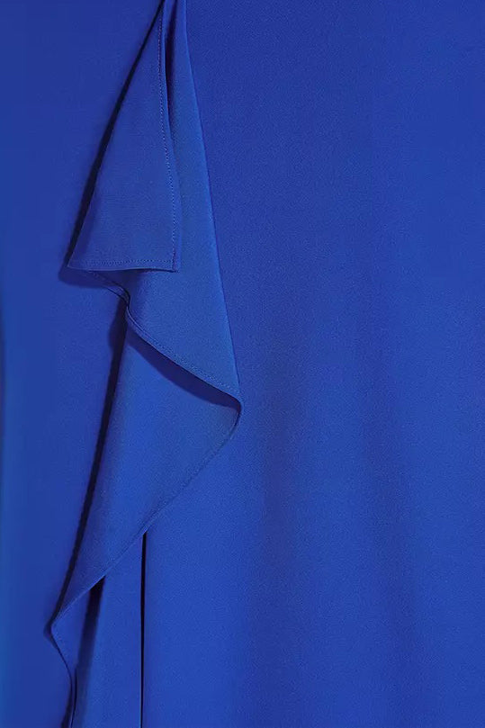 Adrianna Papell Boat Neck Back Zipper Short Sleeves High Low Hem Short Dress - VIOLET COBALT - Fabric