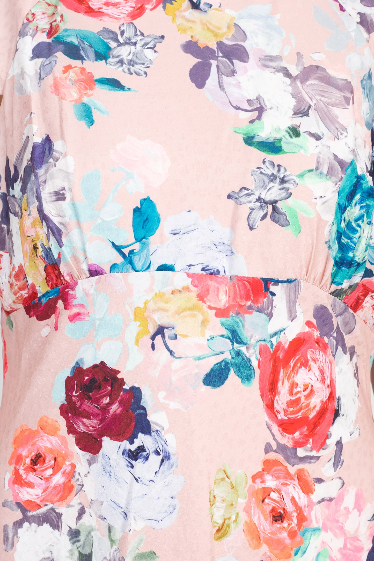 Adrianna Papell Crew Neck Flutter Sleeve & Soft Pleats Floral Print Empire Waist Midi Dress - BLUSH MULTI - Fabric